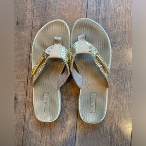 Sperry Gold Glitter Sequence Thong Sandals Women's 6